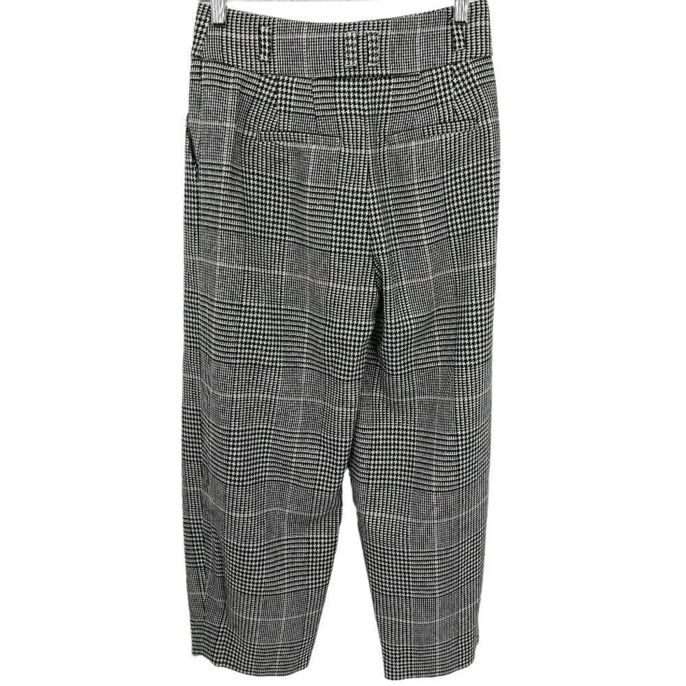 J Crew High Rise Tapered Pleated Plaid Wool Blend Pants Size 00 Houndstooth